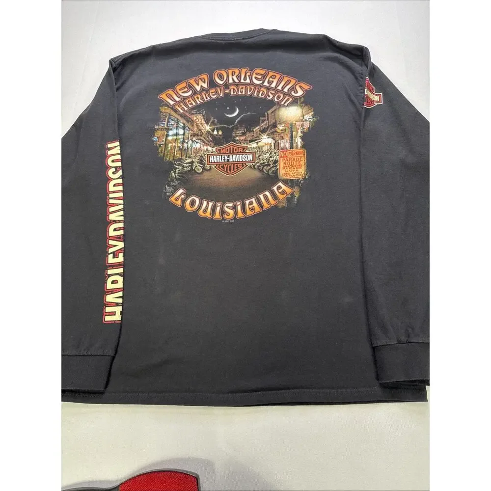 Harley Davidson New Orleans Louisiana Black Mens L Long Sleeve Shirt Graphic Tee